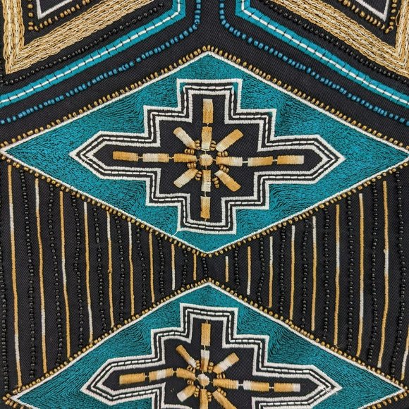 H&M Skirt Southwestern Cotton Twill 6 Fun Colorful Beaded Fringe Hem Aztec Boho - Picture 5 of 13